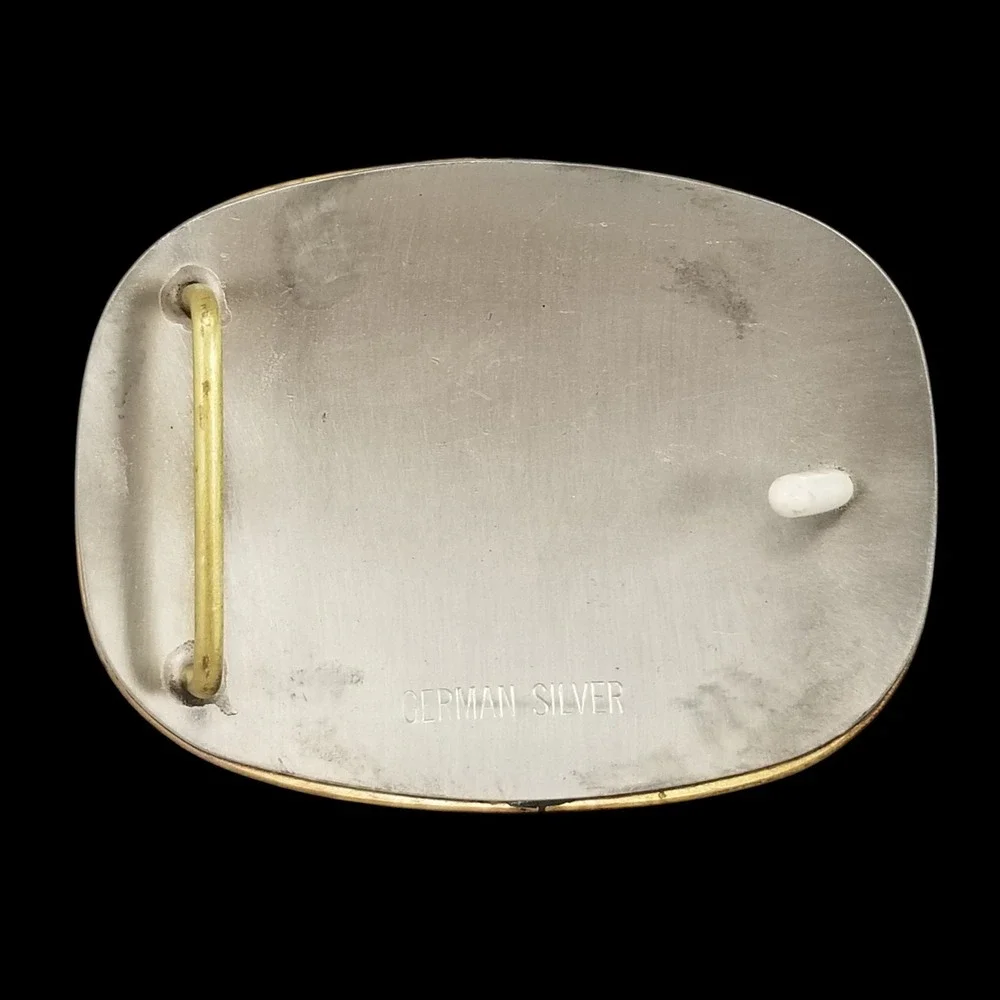 Vintage Belt Buckle Steer Wrestling German‎ Silver Gold Rodeo Western Oval